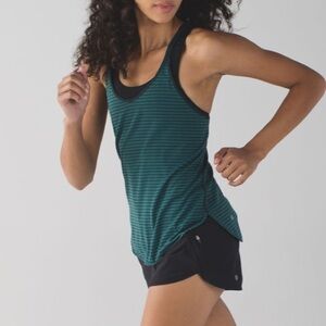 Lululemon what the sport slinglet Striped teal dark fuel Racerback Tank Top